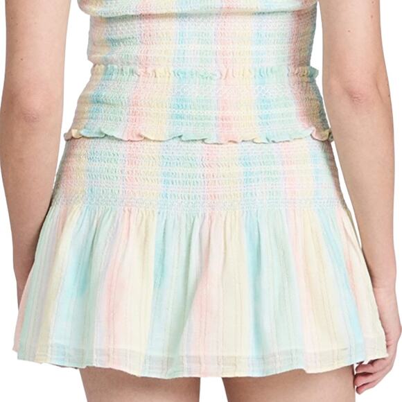 LoveShackFancy Camilla Rainbow Striped Mini Skirt P XS Ruffle Smocked Coquette - Picture 8 of 9